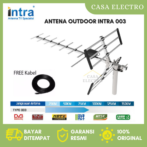 INTRA Antena TV Outdoor INT-003 / Antena TV Luar Ruangan LCD LED TV / Free 13 meter Kabel / Jek Orig