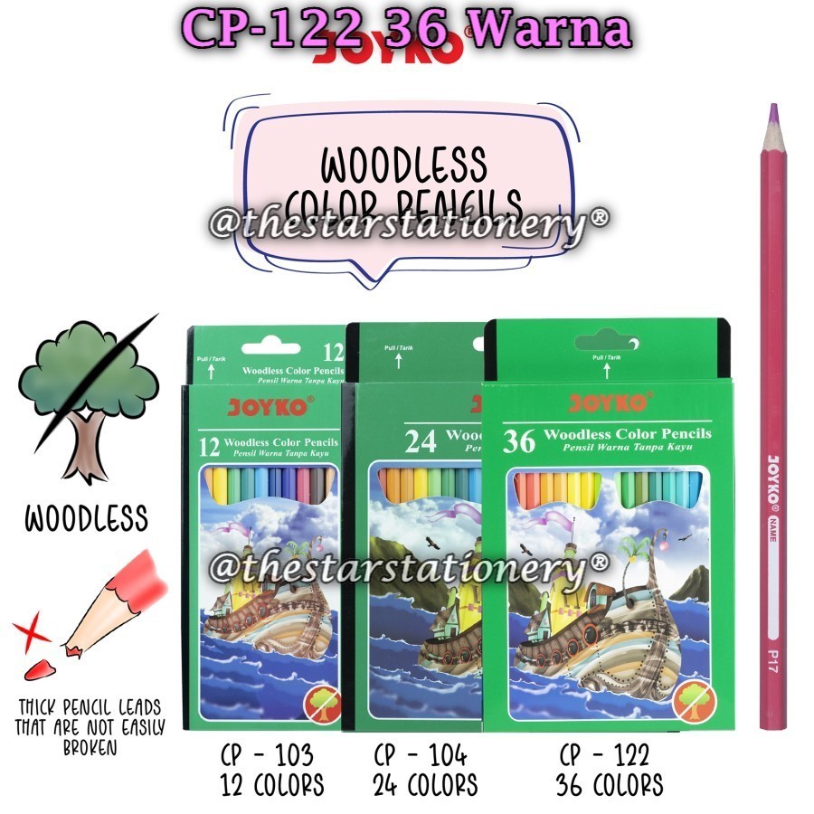 

(1 Set) Joyko Pensil Warna Woodless Color Pencils Hexagonal Grip CP-122 CP-104 CP-103 CP-107