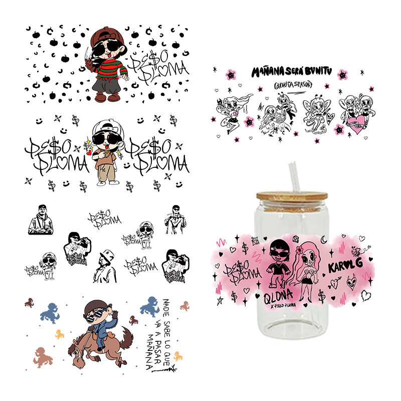

UV DTF Sticker Superstar Theme For The 16oz Libbey Glasses Wraps Cup Can DIY Waterproof Easy To Use Custom Decals D9743