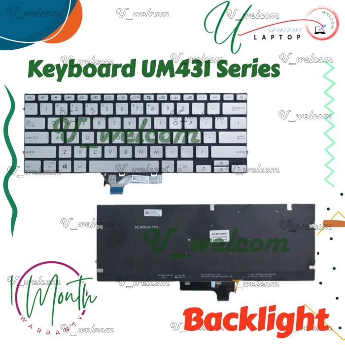 Keyboard Zenbook 13 UM431 UM431D UM431DA Series  Backlight Silver