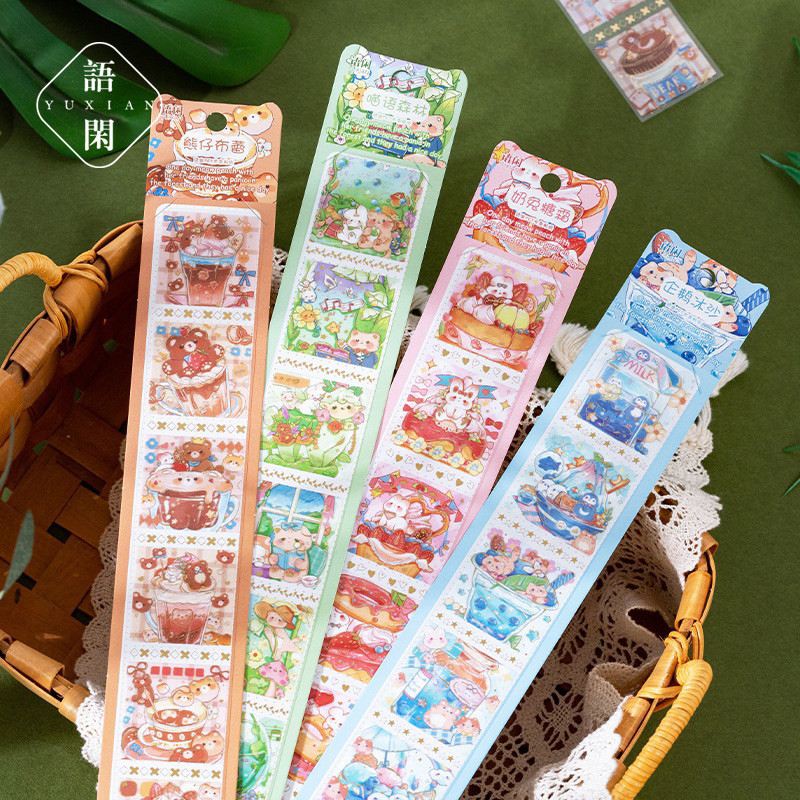 

Journamm.id Yuxian Stiker Strip PET Stempel Panas Seri Rumah Makanan Penutup Maotao Stiker Bahan DIY Buku Pegangan Kartun Yang Dilukis dengan Tangan 4 Jenis