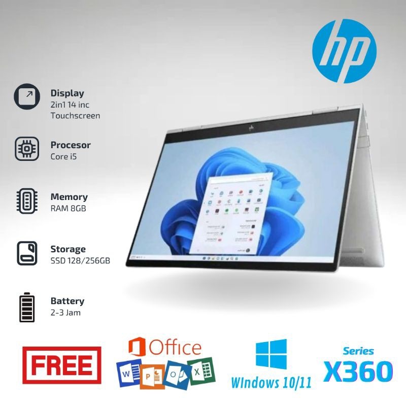 Laptop 2in1 HP Elitebook X360 Touchscreen Core i5 RAM 8GB SSD 256GB Second Murah Berkualitas
