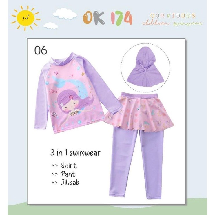 VT39MA Baju Renang Anak Hijab OK174 TEEN Girl Swimsuit Perempuan Cewek ABG Remaja Tanggung Muslim SD