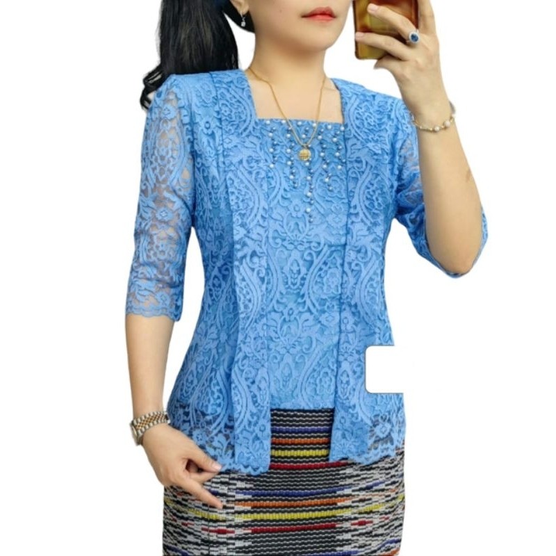Atasan Kebaya Wisuda Brokat Wanita - Blouse Kutubaru Modern - Blus Kartini Payet Mewah By Miss Nauli
