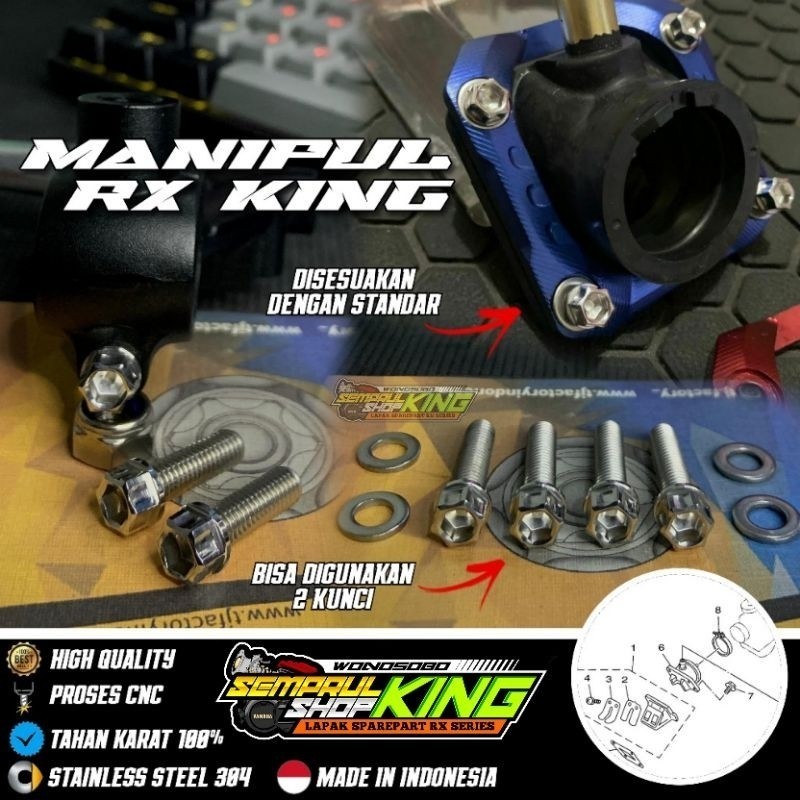Baut Manipol Intake manifol Set Rx king Probolt CNC Stainless 2 kunci Anti karat