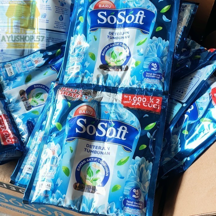 

SoSoft Detergent Tumbuhan 80 mL [1 renteng] - Rose&WaterLily - AYUSHOP57