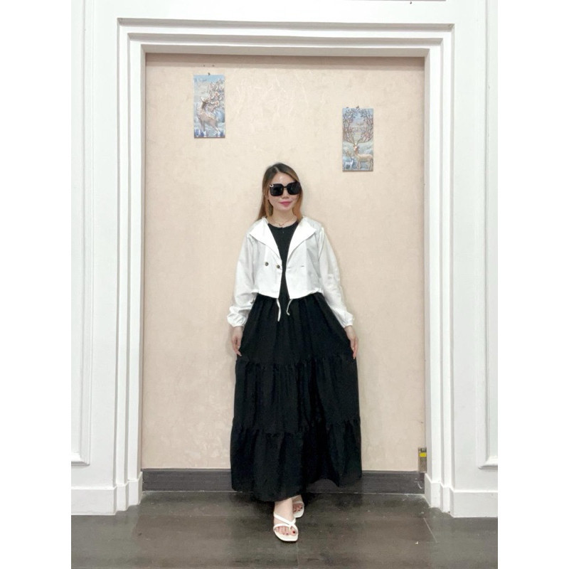 JIA Fashion Baju Set Dress Wanita Kekinian / ONE SET FLARIDA DRESS COMBI BLAZER / Baju Lebaran Casua