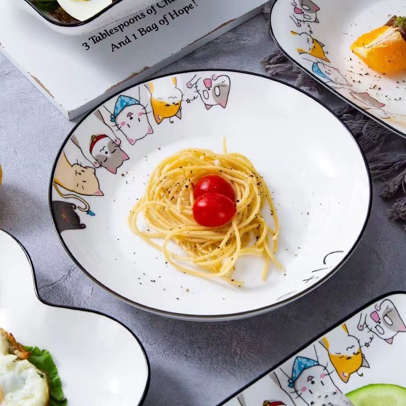 Cute Cartoon Style White Ceramic Dinner Plate Steak Plate Dessert Medium Plate Shallow Plate Childre