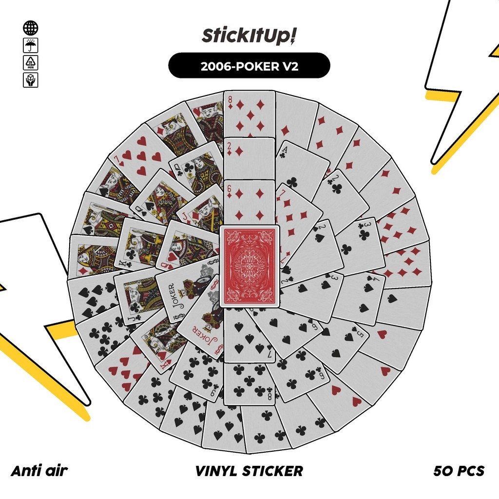 

COD✨ 50 Pcs Stiker POKER V2 Lucu Anti Air Untuk Dekorasi Notebook Sepeda Skateboard Handphone DIY