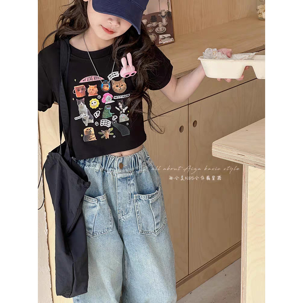 Junioria - Kaos Anak Perempuan Crop Top Baju Anak Perempuan Atasan Anak Perempuan Crop Top