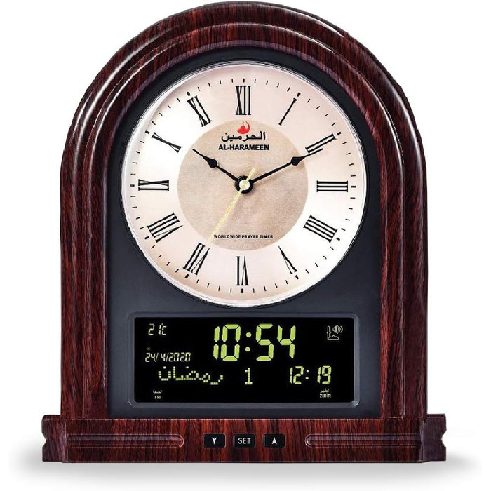 Jam Dinding Digital + analog Masjid Musholla Alarm Adzan Waktu Sholat LCD Display Muslim Table Praye