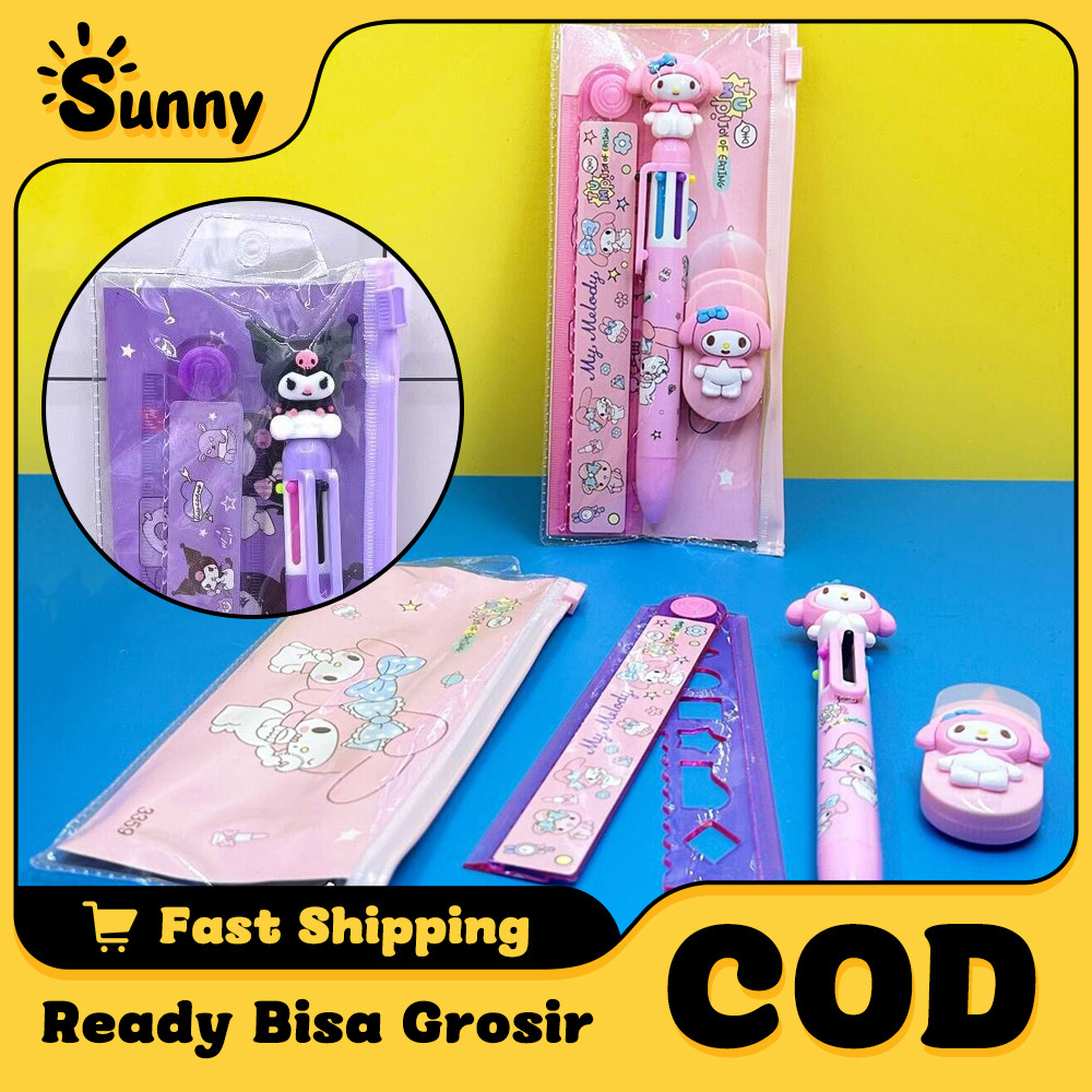 

Set Alat Tulis Anak Sekolah 3 in 1 Dari Sanrio Kuromi Cinamonroll Melody Dalam Pouch Plastik