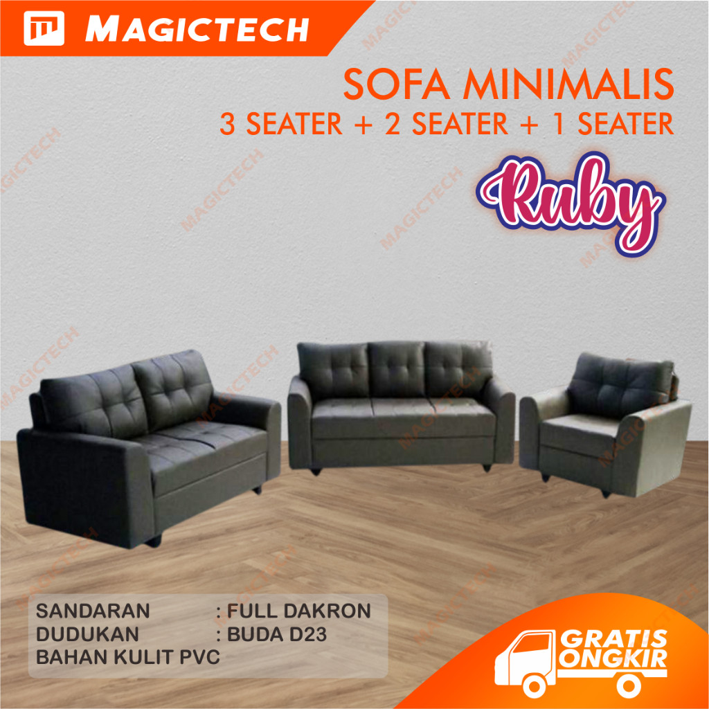 SOFA MINIMALIS RUBY 321 KULIT PVC 3 SEATER + 2 SEATER + 1 SEATER
