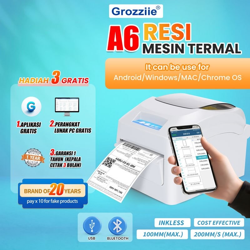 BARCODE PRINTER THERMAL WAYBILL PRINTER USB+BLUETOOTH MESIN CETAK LABEL STIKER RESI 4 INCI AND 3 INC