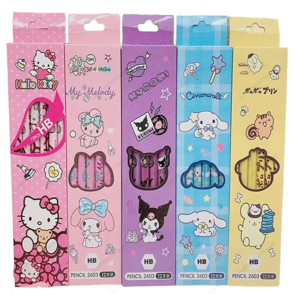 

MINISO 12Pcs Sanrio Pencil Hello Kitty Kuromi Cinnamoroll My Melody Student Stationery School Supplies Cute Pencil Gifts