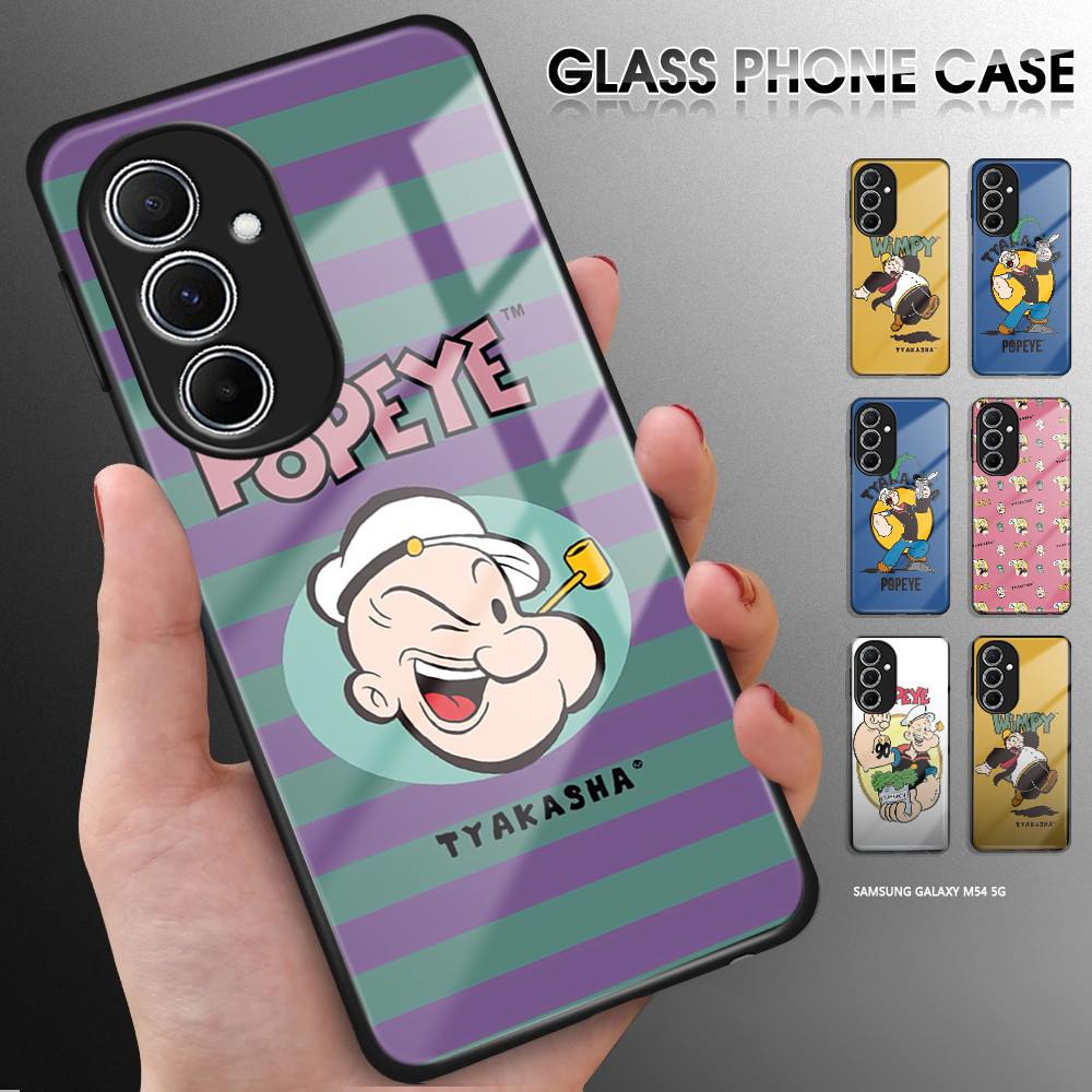 Untuk Samsung Galaxy M54 5G M15 Luxury Soft Edge Anime Popeye Glossy Casing Tempered Glass Shockproo