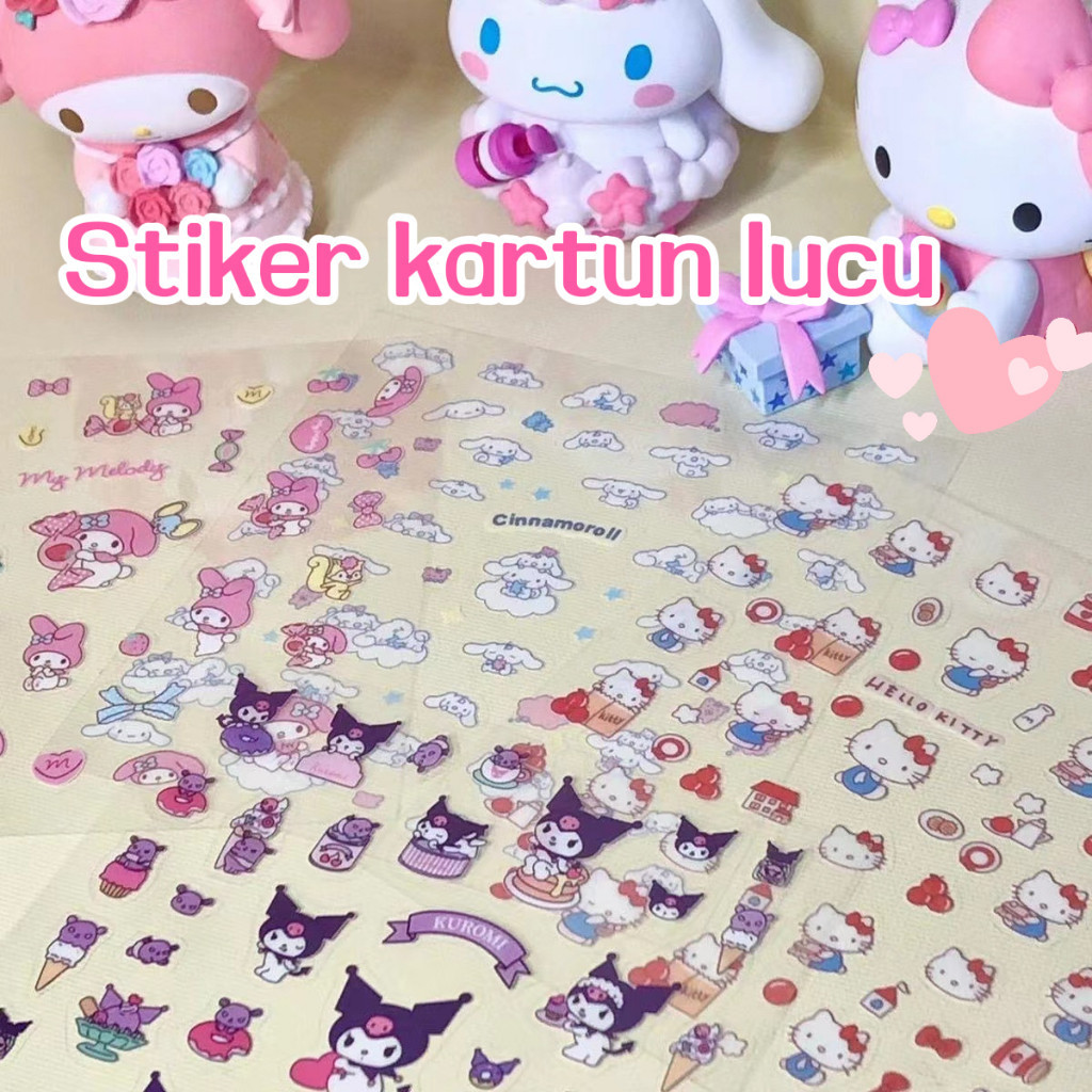 

Stiker Kartun Transparan kuromi Hello Kittymelody Cinnamor Stiker Tahan Air Dekorasi Buku Catatan/Buku Besar/Gelas Air DIY Sticker 1Pcs