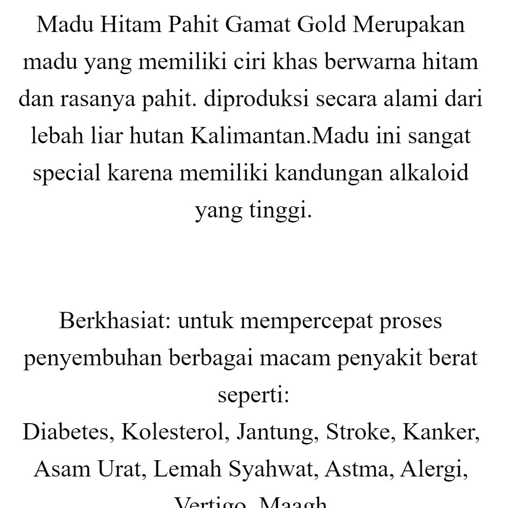 

QH Madu Hitam Pahit Gamat Gold Insulin 1 kg Plus Propolis
