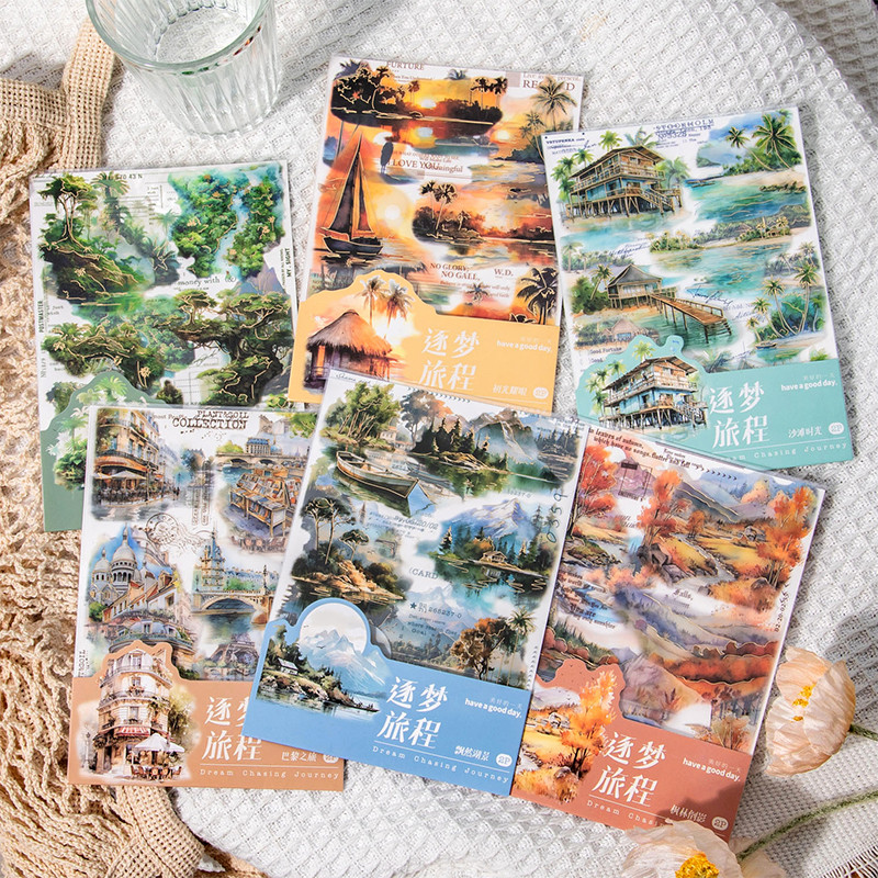 

2 pcs/pack INS style Landscape Material Stickers Scrapbooking Junk Journal Creative Stationery DIY Deco Stickers School Supplies