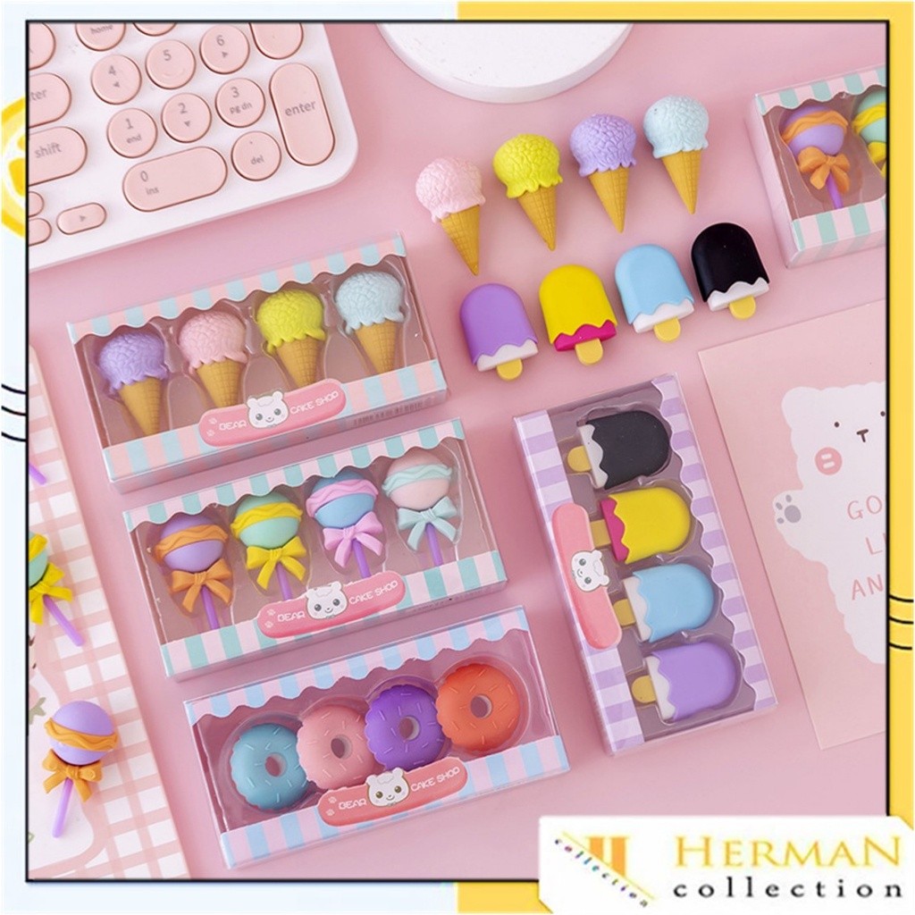 

Alat Tulis Anak / HC Penghapus 4 Pcs / Set Lucu Bentuk Es Krim Karet Hapus Lolipop Donat Pensil Karakter Sweet Eraser Anak Sekolah Karakter 4pcs Bentuk Makanan Donut Ice Cream