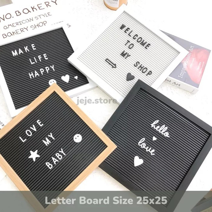 

Letter Board 25x25/25.5 x 13.8 /25 x 28 / Papan Tulis Tempel / Papan Huruf & Angka Nama Bayi