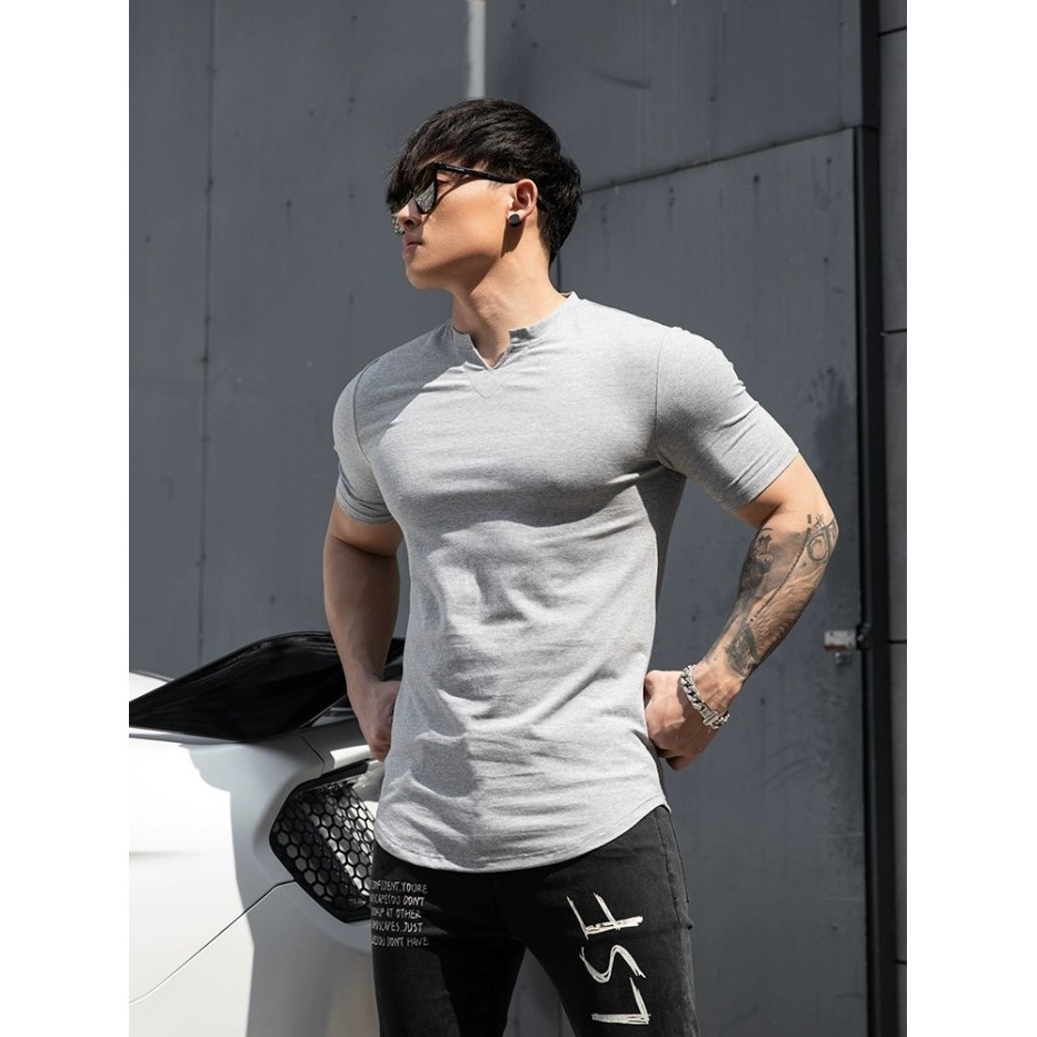 ✨READY✨ -KAOS FASHION KOREA KERAH V KEREN BAGUS PRIA COWOK - Putih, L