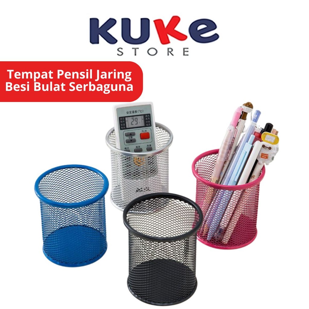 

KUKE Tempat Pensil Jaring Besi Hitam Bulat Pen Stand Holder / Keranjang Penyimpanan Alat Tulis Anti Karat Murah