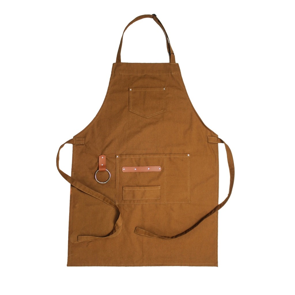 EP33F Monolog Apron Custom Barista Bartender Celemek Tali Leher Canvas Leather Pria Wanita Unisex
