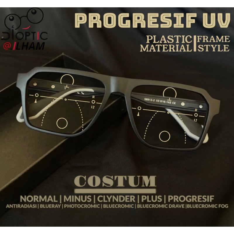 BARU Kacamata Baca Plus Dan Jalan Progresif Photocromic Anti Radiasi Pria Sporty Kaca Mata Rabun Dek
