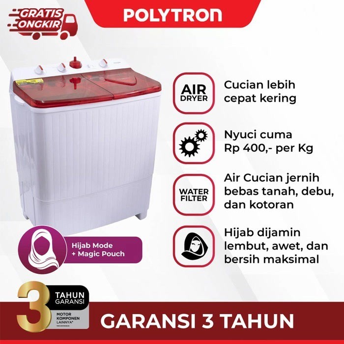 POLYTRON Mesin Cuci 2 tabung 9,5Kg Primadona Giant PWM 951