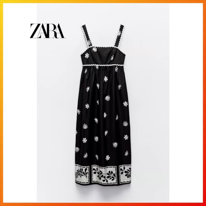 ZARA 24 Summer New Product Women's Printed Strap Midi Dress 1165092 093