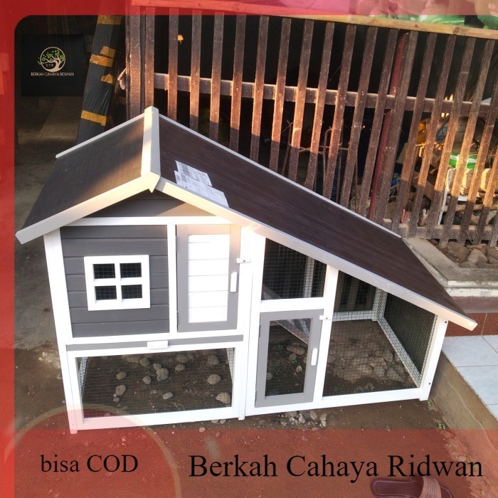 PROMO KANDANG KELINCI RUMAH OUTDOOR KAYU 2 SUSUN TANGGA
