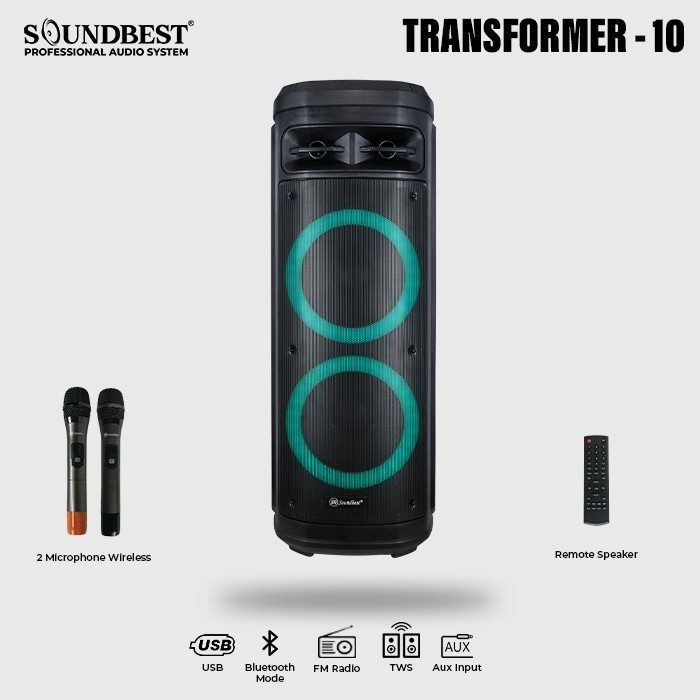 DISTRIBUTOR SPEAKER PORTABLE SOUNDBEST TRANSFORMER 10 (DOUBLE WOOFER)