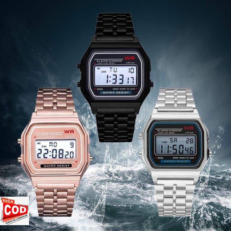 JAM TANGAN DIGITAL PRIA/WANITA CASIO KOTAK JAM TANAN STAINLESS TERBARU