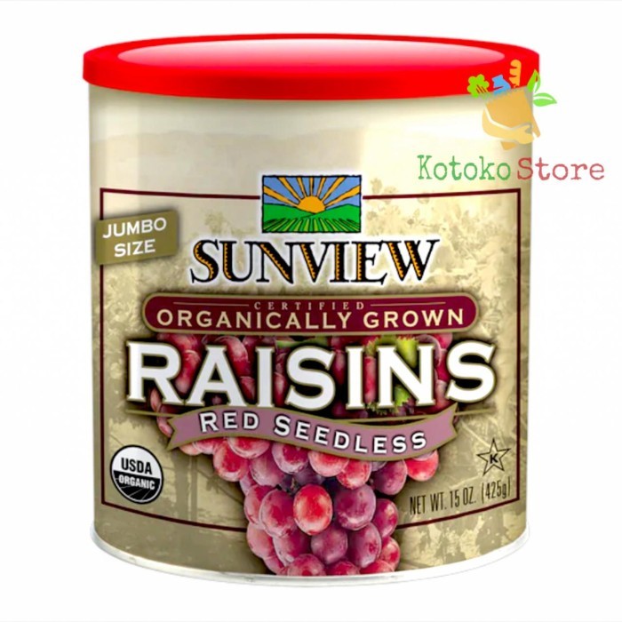 

Sunview Organic Jumbo Size Raisins Seedless / Kismis Sunview Organik Import / Sunview Rasins Black Green Red 425gr - Red
