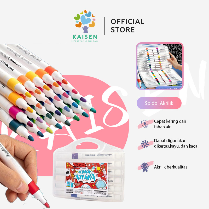

KAISEN Spidol Akrilik Acrylic Marker Set 12/24/36/48 Warnas Paint Marker DIY Painting Tahan Air Pulpen Warna Spidol Warna Set Sketch Marker