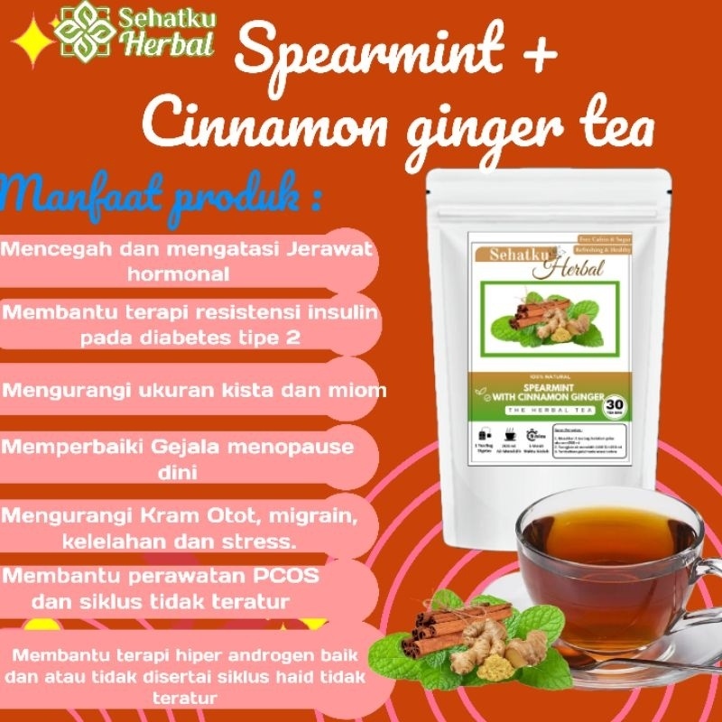 

SEHATKUHERBAL Spearmint tea with cinnamon,Ginger tea Isi 30 tea bag