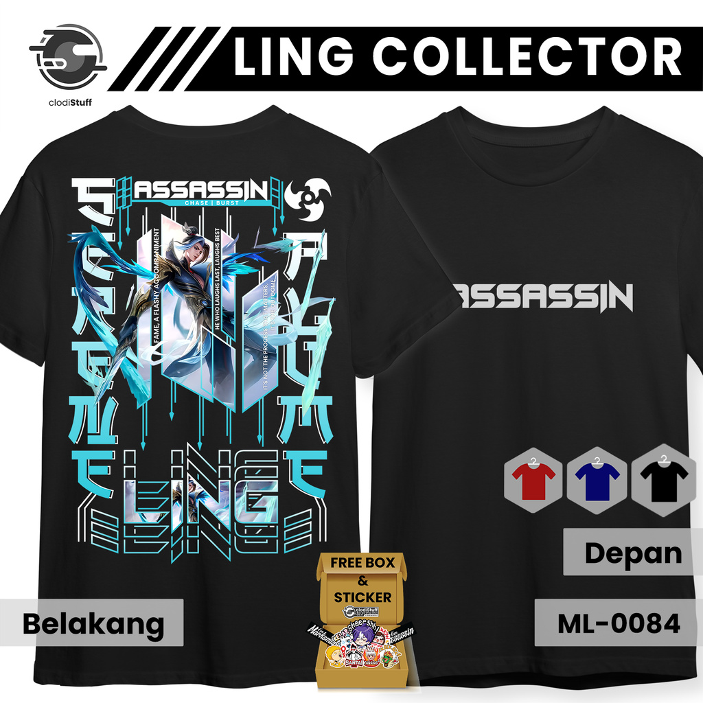 Kaos MLBB LING COLLECTOR Mobile Legends Lengan Pendek Hitam Cotton Combed 24s Skin Serene Plume ML