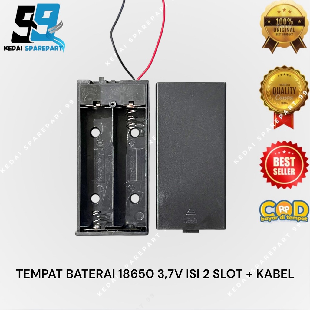 TEMPAT BATERAI 18650 2 SLOT ISI 2 +TUTUP SERI | BATTERY HOLDER 18650 SWITCH