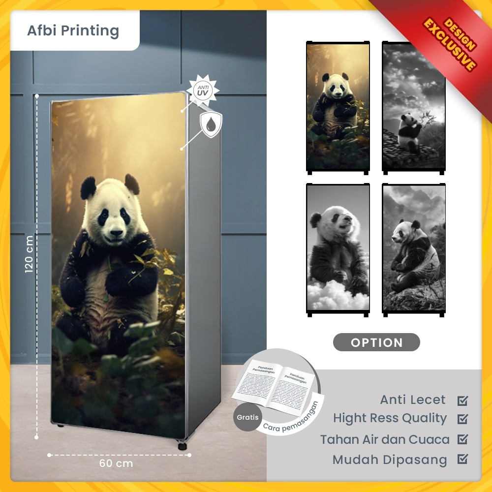 Azagi Print Stiker Kulkas 1 Pintu / Sticker  2 pintu Motif Panda / Sticker Kulkas Jumbo Motif Panda/