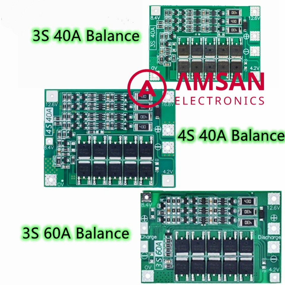 BMS 3S 4S 40A 60A Balance 18650 Lithium Battery Pack 12.6V 16.8V Li-Ion Dan ECHANCED 3S40A