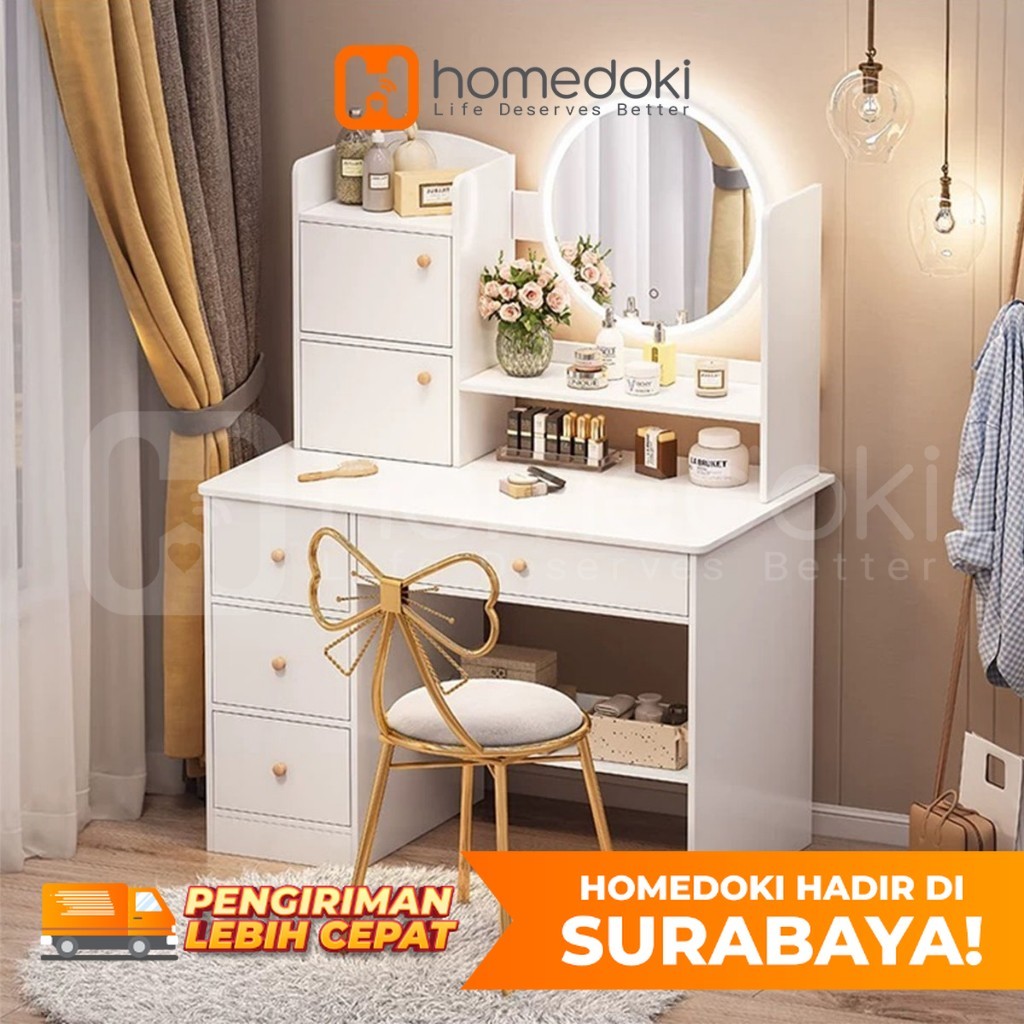 Homedoki Surabaya- Meja Rias Minimalis/Meja Rias Led/Meja Rias Lampu/Meja Rias Aesthetic/Meja Rias S