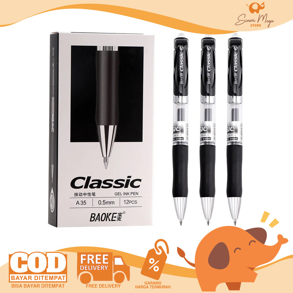

BAOKE Gel Retractable Pen 0.5mm A35 Black - Pulpen Pena Jel Cetek SATUAN Hitam Murah