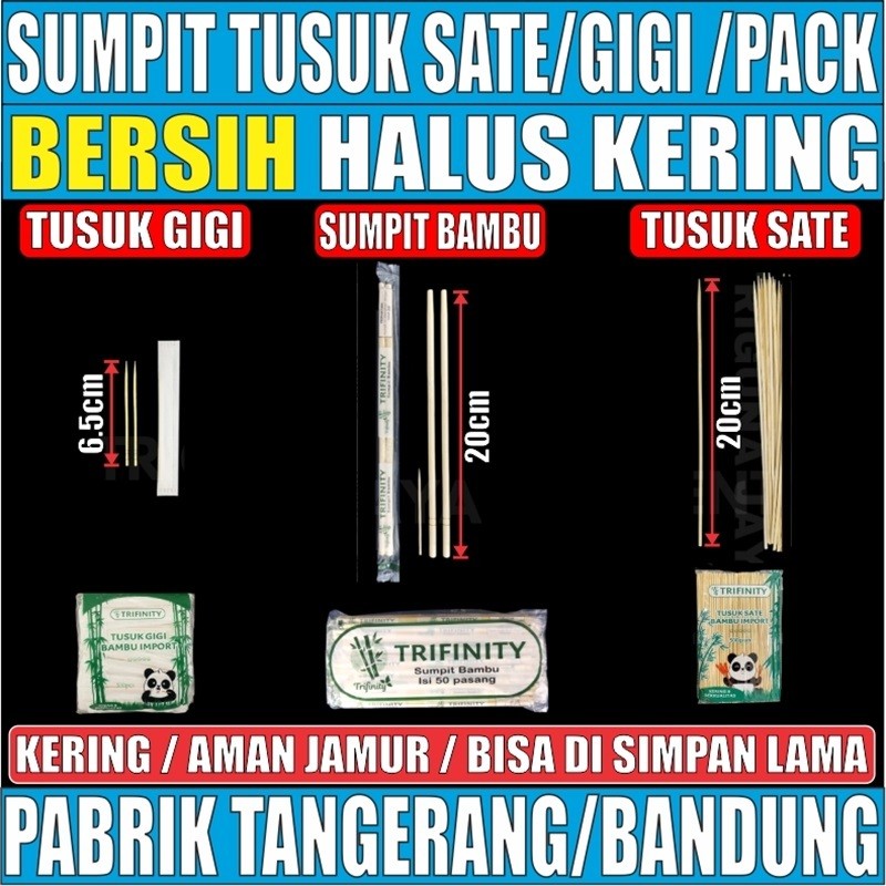 Sumpit Bambu Bersih Halus Kering Trifinity / Tusuk Gigi Higienis / Tusuk Sate Bambu Pack