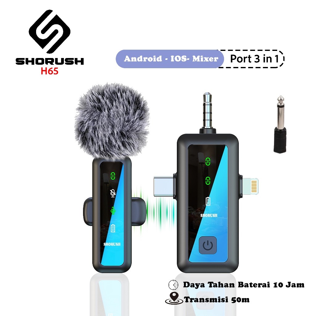 Shorush H65 Wireless Microphone Clip On 3 In 1 Mikrofon Clip On Lavalier Clip On UHF 2.4G Dual Singl