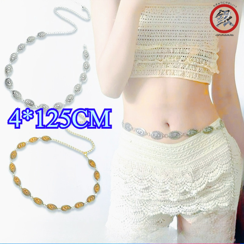 Wanita Rantai Logam Berukir 4×125cm Sabuk Rantai Fashion Elegan/Belt Rantai Wanita / Ikat Pinggang P