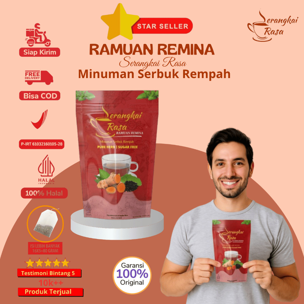 

[POUCH MERAH] Teh Celup Rempah Serangkai Rasa Remina | JSR | Stamina Pria | Herbal Vitalitas Laki Laki