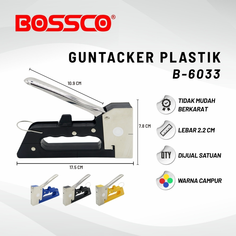 

Staples Tembak Gun Tacker BOSSCO plastik + Isi atau Refil 13/8 Stapler Staples | Stepler Tembak BOSSCO | Stepler Gun BOSSCO | Stapler Tembak JEDI | Stapler Gun JEDI