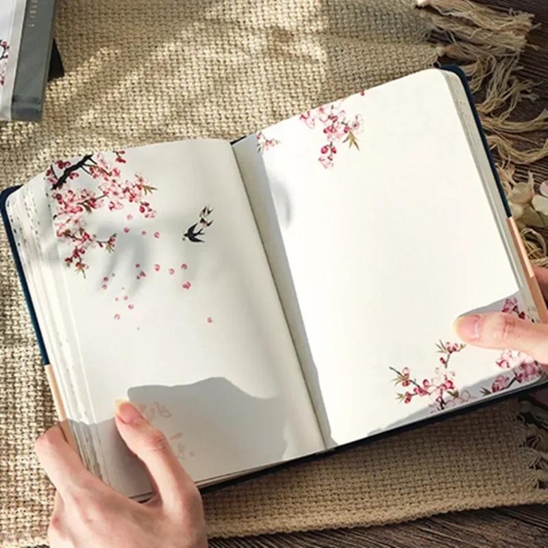

Creative Colorful Page Notebook Chinese Style Hardcover Diary Books Weekly Planner Handbook Color Inside Pattern Students Gift
