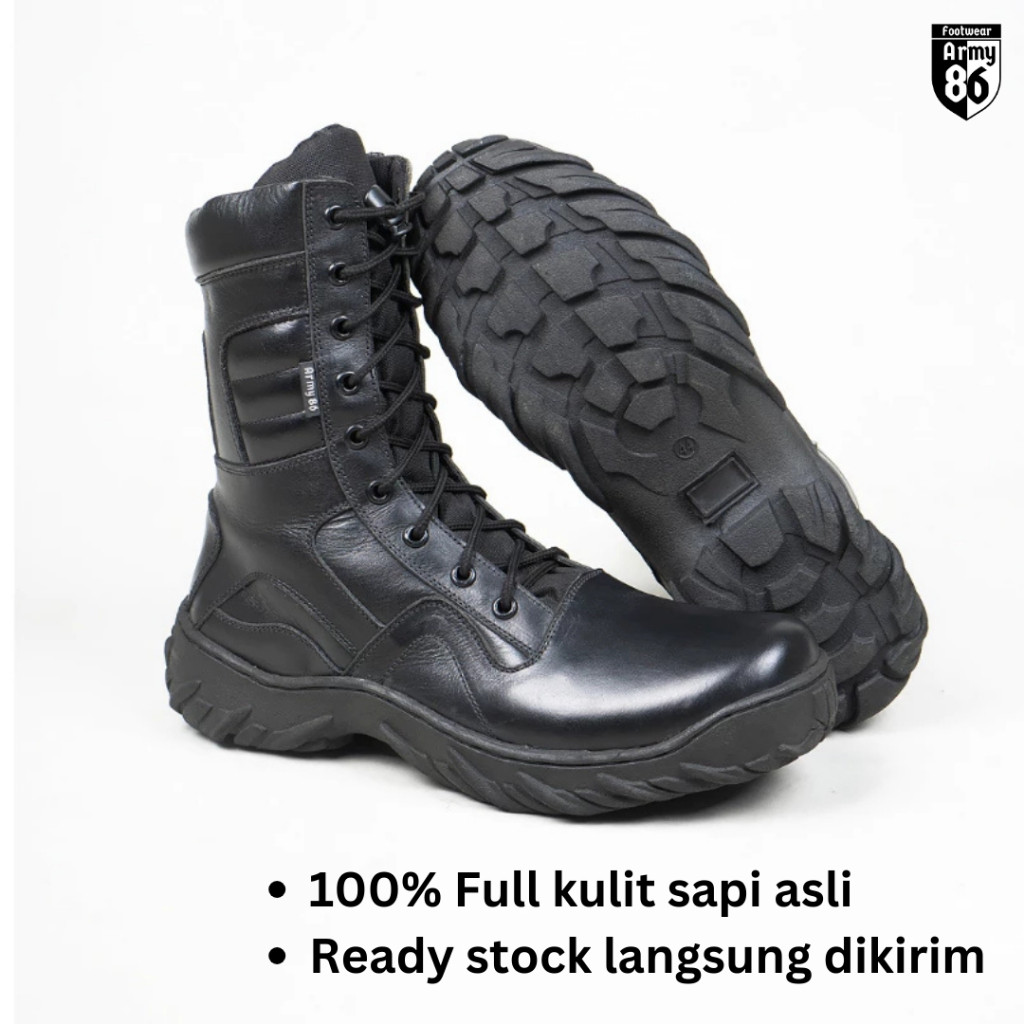 Army86 Sepatu PDL TNI POLRI Satpam Security Hitam Kulit asli model Black hawk komando